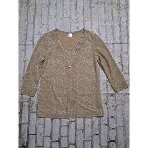 Belle Amie Women's S Cardigan Built-In Top Shimmer Eyelet Evening 90s Leaves